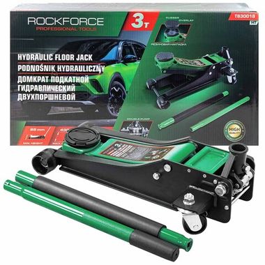 Домкрат подкатной гидравлический двухпоршневой 3т (h min 85мм, h max 430мм) RockForce RF-T830018 HT