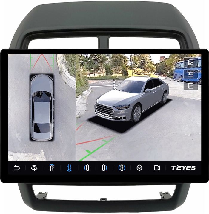 Магнитола для Mitsubishi ASX 2017+ (рамка 9) - Teyes CC3-2K-360 монитор 13" 2K QLED на Android 10, Быстрая, CarPlay, 4G SIM-слот, 4 камеры в комплекте