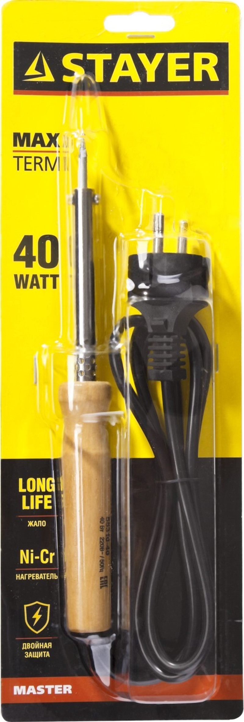 STAYER MAXTerm, 40 Вт, конус, электропаяльник с деревянной рукояткой (55310-40)