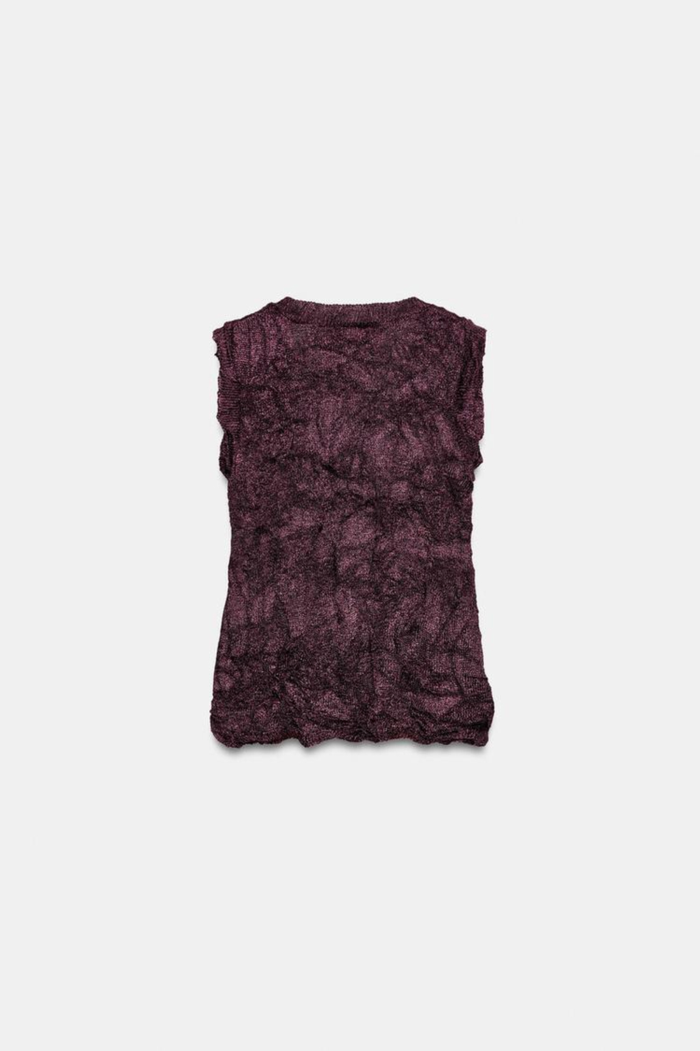 ZARA ТОП ИЗ ЖАТОГО ТРИКОТАЖА, БАКЛАЖАННЫЙ