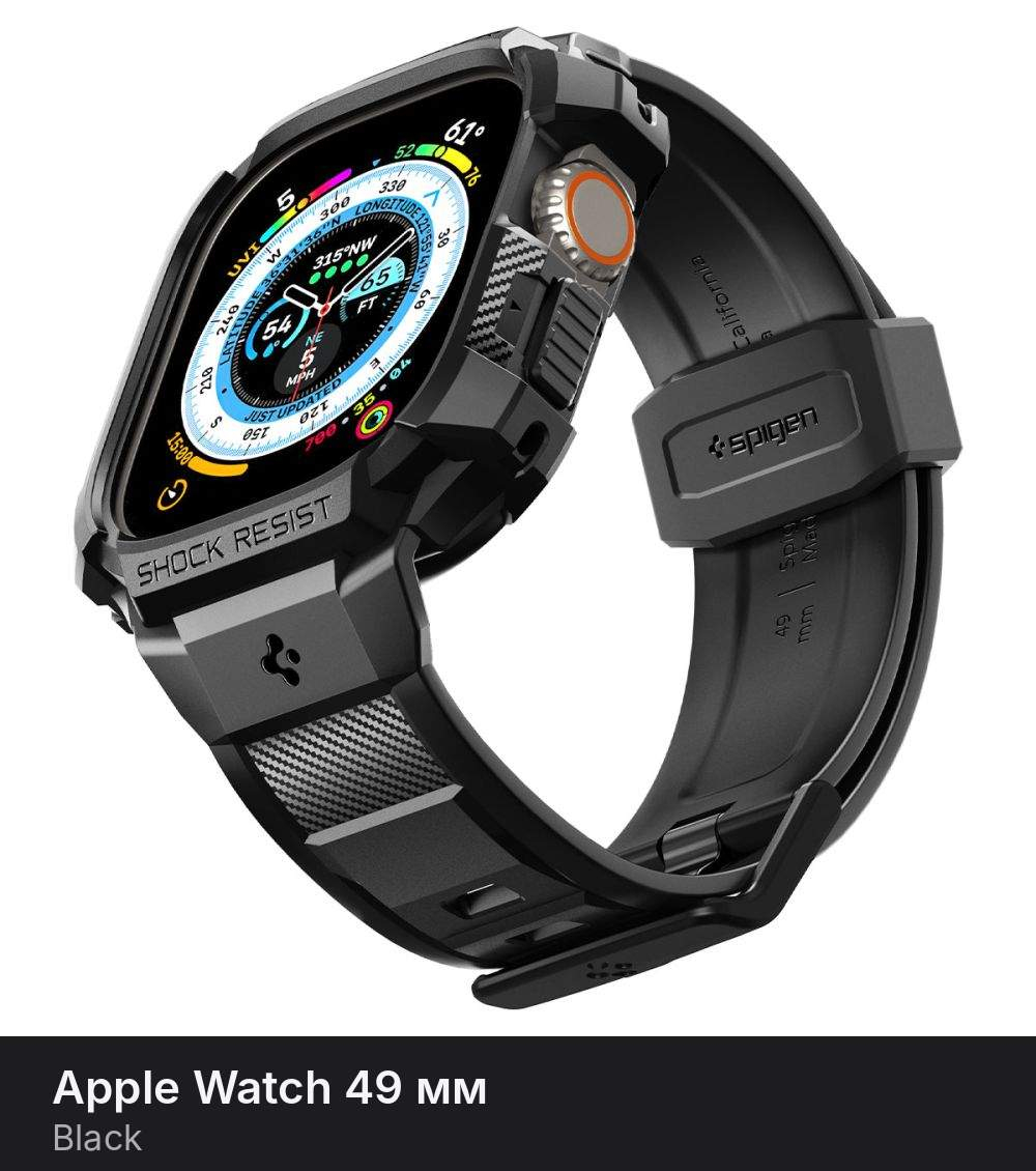 Ремешок с чехлом Spigen Rugged Armor Pro для Apple Watch 49 mm Black