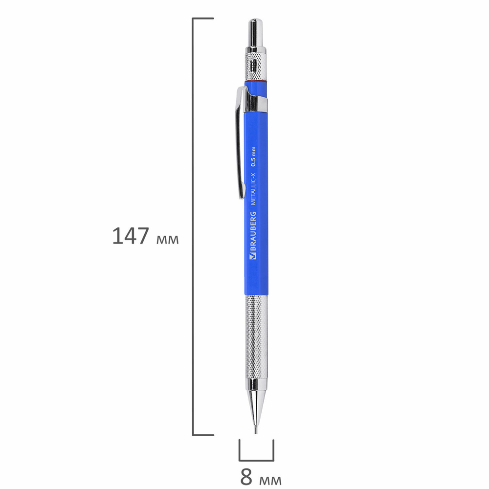Карандаш механический 0,5 мм + грифели HB 24 штуки на блистере, BRAUBERG "METALLIC-X 05", металлические детали, 181965