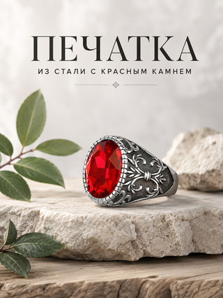 Печатка из нержавеющей стали с красным камнем
