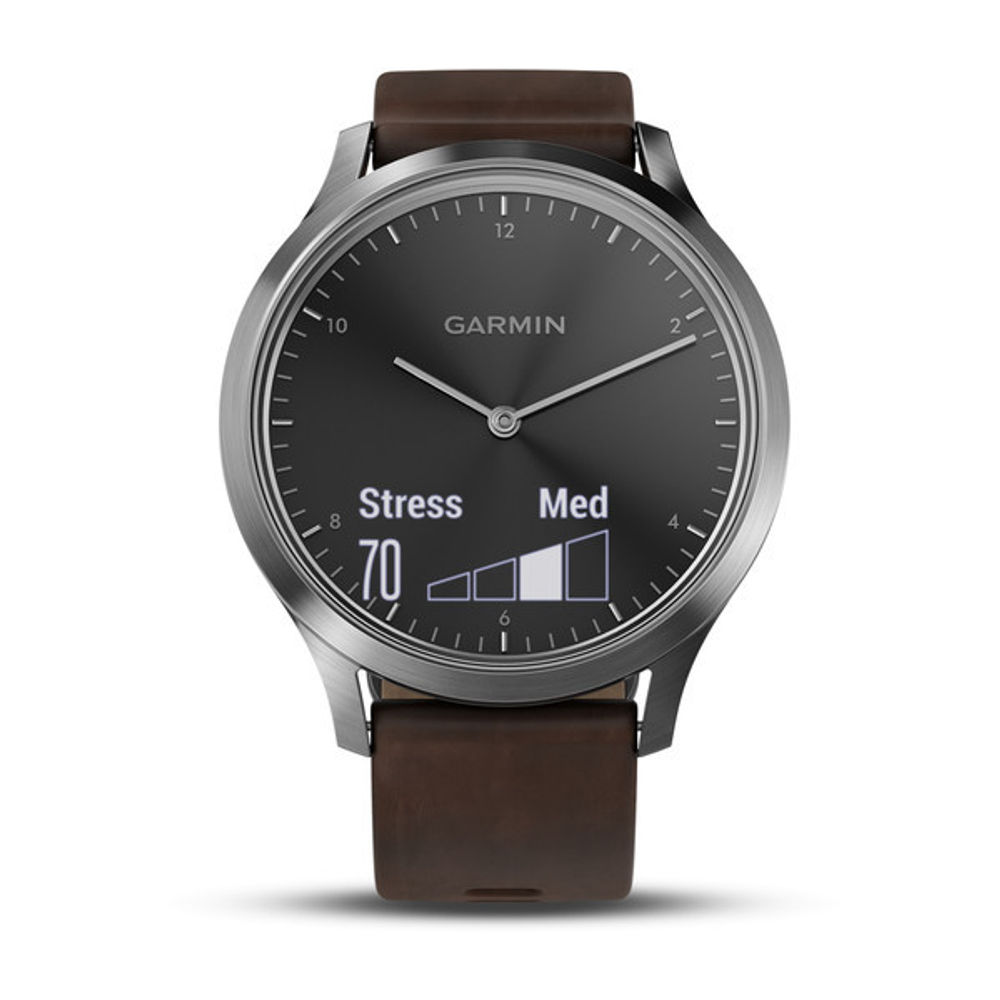 Часы Garmin Vivomove HR Premium, серебряные с темно-коричневым кожаным ремешком (010-01850-24)