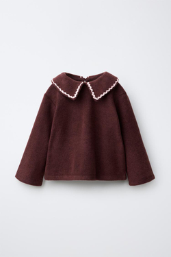 ZARA ДЖЕМПЕР С ВОЛНИСТЫМ ВОРОТНИКОМ, ТЕМНО-БОРДОВЫЙ