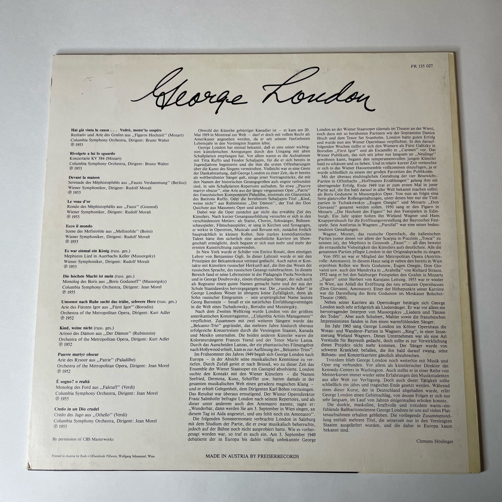 Винтажная виниловая пластинка LP George London (Австрия 1971)