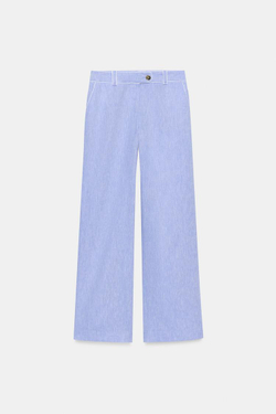 ZARA БРЮКИ ИЗ СМЕСОВОГО ЛЬНА С ОКАНТОВКОЙ, ГОЛУБОЙ