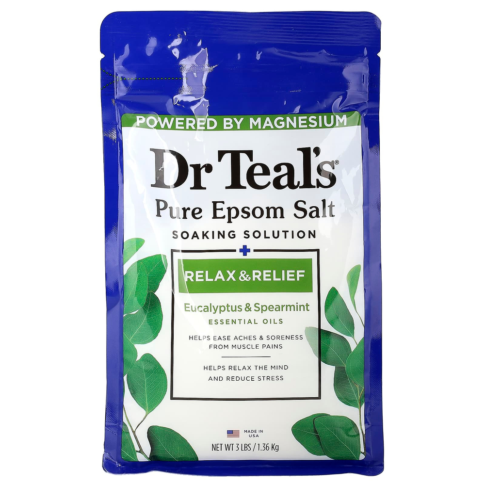 Dr. Teal's, раствор для замачивания с чистой английской солью, эвкалипт и мята, 1,36 кг (3 фунта)
