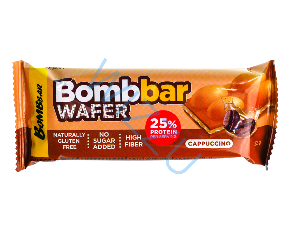 Батончик вафельный "BOMBBAR" с молочно-ореховой пастой со вкусом "Капучино" 32г х 20