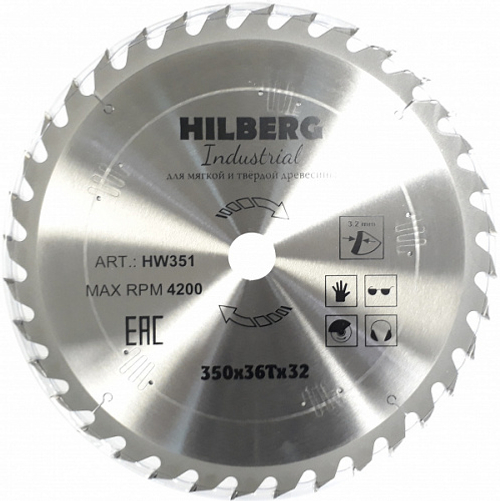 Диск пильный 350*32*36Т Hilberg Industrial Дерево (1 шт) Hilberg