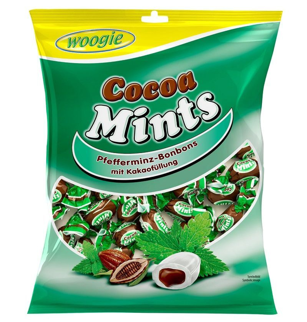 Карамель Woogie Cocoa Mints мята и какао 150 г (Австрия)