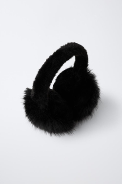 ZARA СКЛАДНЫЕ НАУШНИКИ ИЗ ИСКУССТВЕННОГО МЕХА, ЧЕРНЫЙ