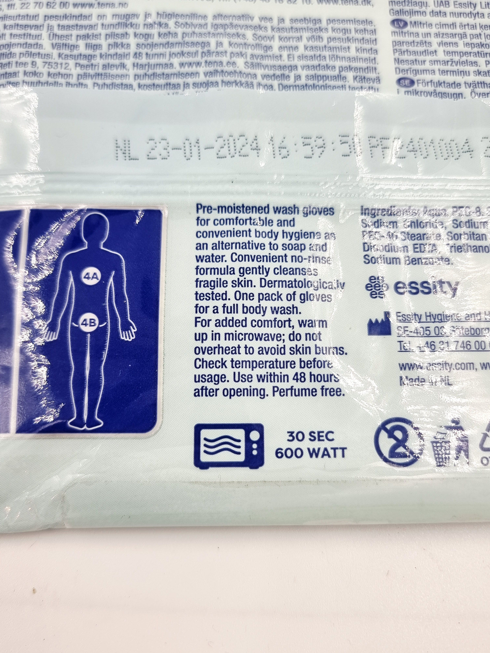 Tena ProSkin Набор варежек для мытья тела Wet Wash Gloves, без запаха (из Финляндии)