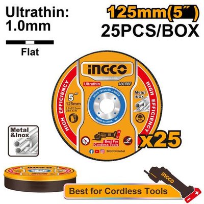 Круг отрезной 41 125х1.0х22 A 30 RBF Metal/Inox 25 шт. в метал. боксе INGCO MCD1012525 INDUSTRIAL