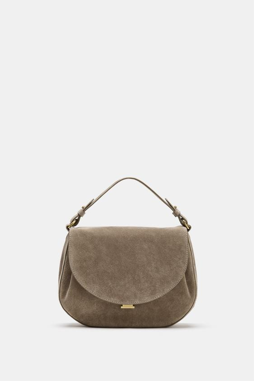 ZARA КОЖАНАЯ СУМКА С ПЛЕЧЕВЫМ РЕМНЕМ И КЛАПАНОМ, СЕРЫЙ