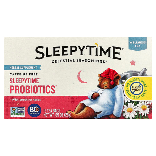 Celestial Seasonings, Wellness Tea, пробиотики Sleepytime®, без кофеина, 18 чайных пакетиков по 25 г (0,89 унции)