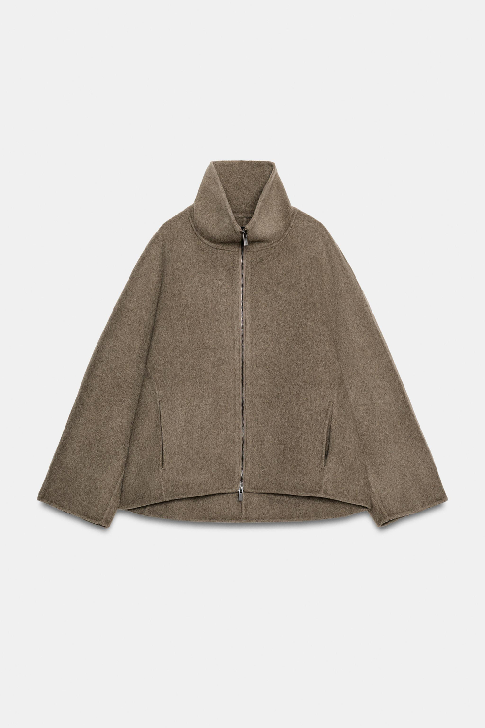 ZARA КОРОТКОЕ ШЕРСТЯНОЕ ПАЛЬТО — ZW COLLECTION, СЕРОВАТО-КОРИЧНЕВЫЙ