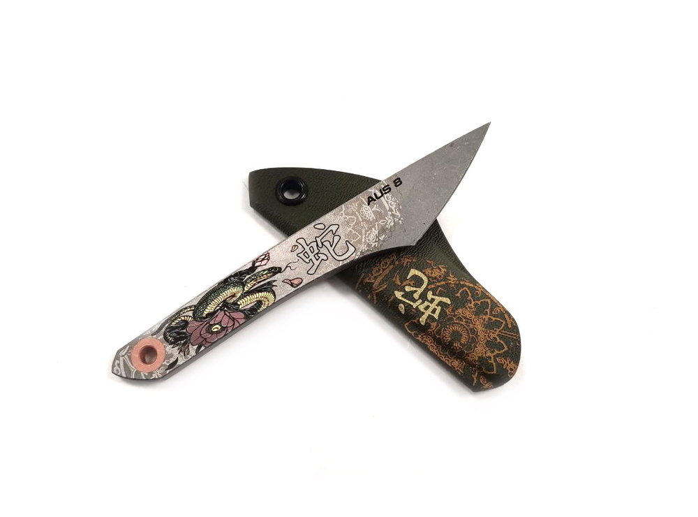 Нож Киридаши KOI Змея, символ 2025, сталь AUS-8, Green, N.C.Custom