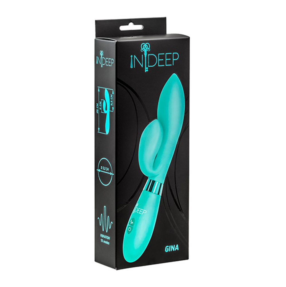 Мятный вибратор 20см с клиторальным отростком Indeep Gina Turquoise