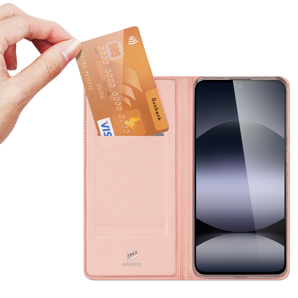 Чехол книжка из PU кожи розового цвета от Dux Ducis для смартфона Xiaomi Redmi Note 14 4G, серия Skin Pro Series Case