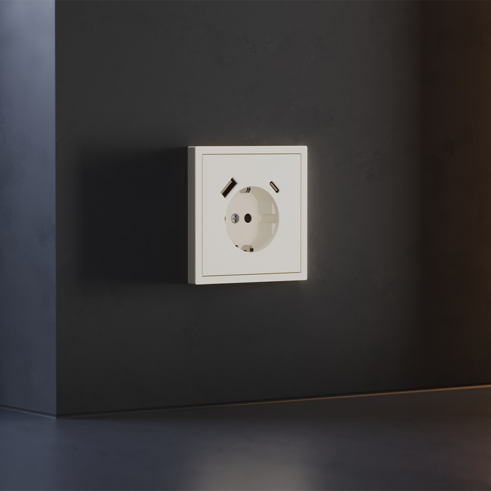 Накладка для розетки с заземлением и защитными шторками, с USB A+C, (хлопок) Voltum S70 VLS001013
