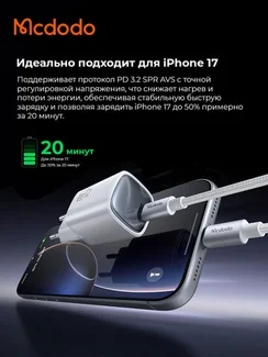 Сетевое зарядное устройство Mcdodo Nano 45W GaN, USB-C, быстрая зарядка, белый