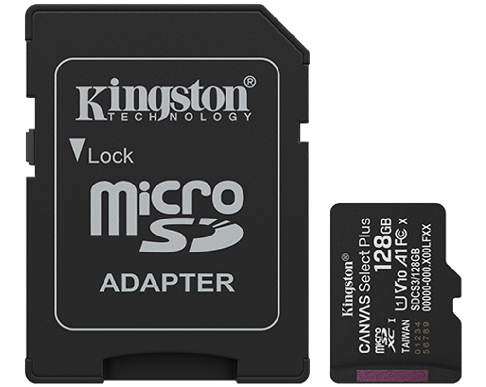 micro SDXC карта памяти Kingston 128 Class10 UHS-I Canvas Select Plus с адапт.(SDCS3/128GB) черный