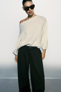 ZARA БРЮКИ BARREL СО СКЛАДКАМИ, ЧЕРНЫЙ