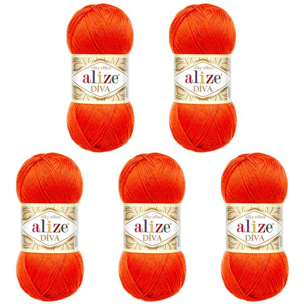 Пряжа Alize (Ализе) Diva / уп.5 мот. по 100 г, 350м, 037 оранжевый A