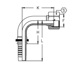 Фитинг DN 32 ORFS (Г) 1.11/16 (90) CS (удлинен. К=130)
