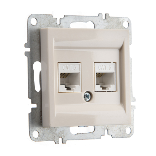 Розетка компьютерная ARVIA Electric, кат. 6, 2 гнезда, слоновая кость 50021000248