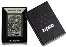 Зажигалка Zippo Gory Tattoo с покрытием Black Matte, латунь/сталь, черная, матовая, 38x13x57 мм