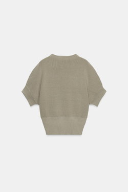 ZARA ТРИКОТАЖНЫЙ ТОП С ОБЛЕГАЮЩИМ ПОДОЛОМ, КАМЕННО-СЕРЫЙ