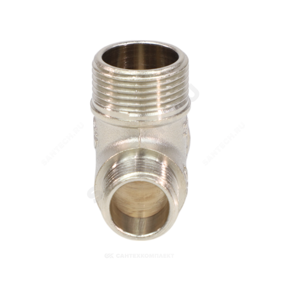Тройник латунь никель переходной Ду 15х20х20 (1/2"х3/4"х3/4") НР/НР/НР VALFEX VF.131.N.034