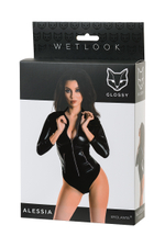 Боди Glossy Alessia из материала Wetlook на молнии черное S