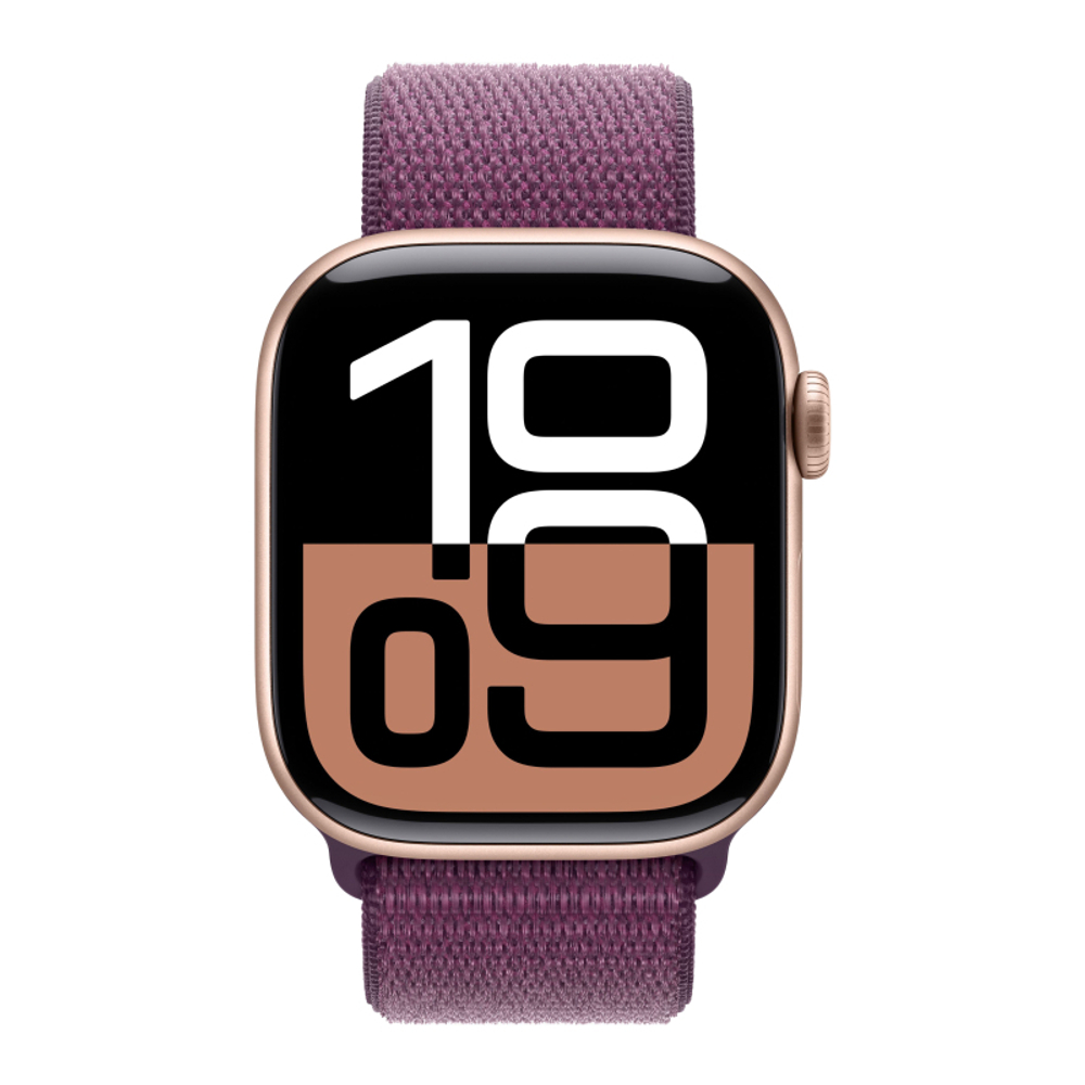 Apple Watch Series 10, 46 мм, Умные часы Корпус из алюминия цвета Розовое золото, спортивный браслет сливового цвета (MWWV3)