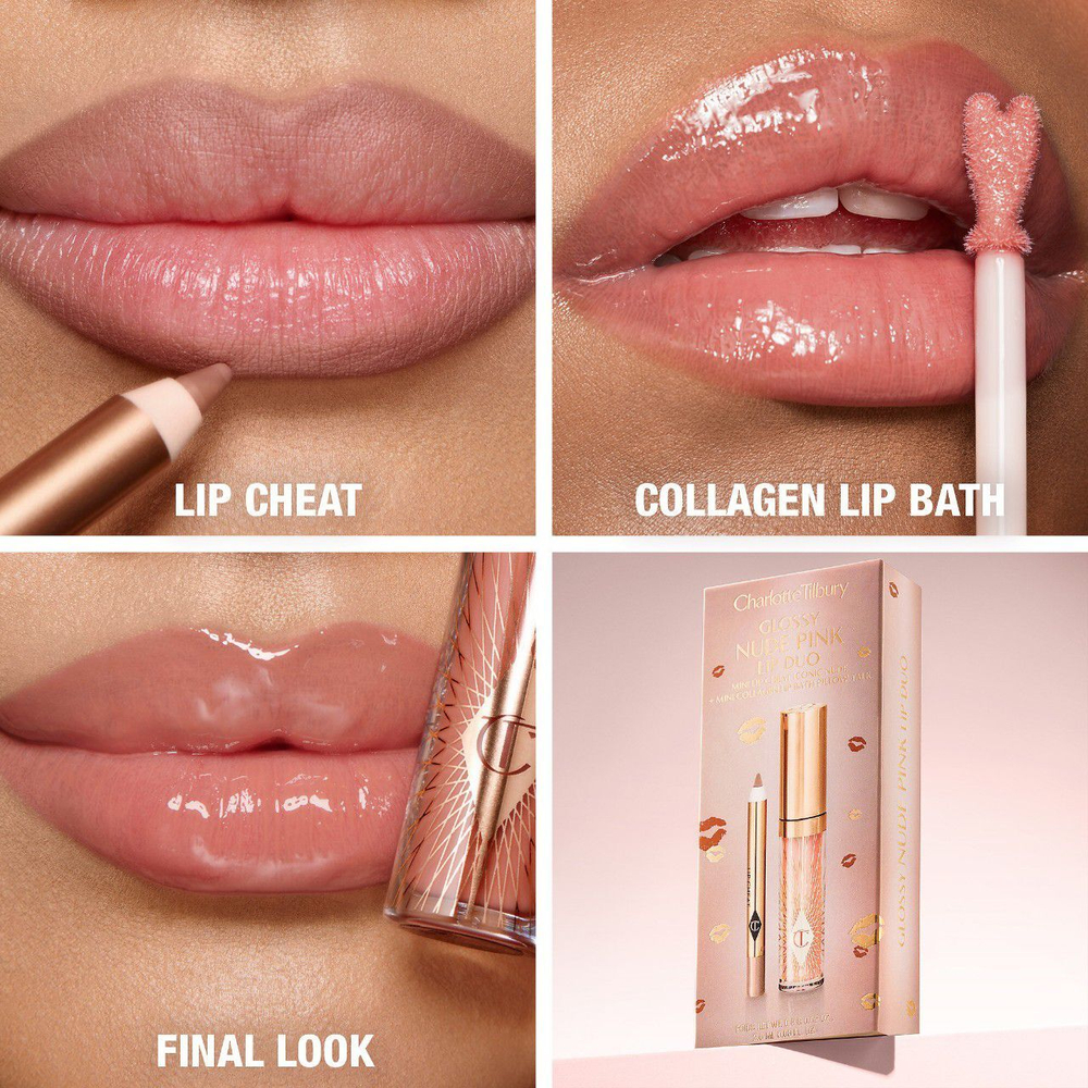 Charlotte Tilbury Mini Glossy Pink Lip Gloss + Lip Liner Set - Nude Pink