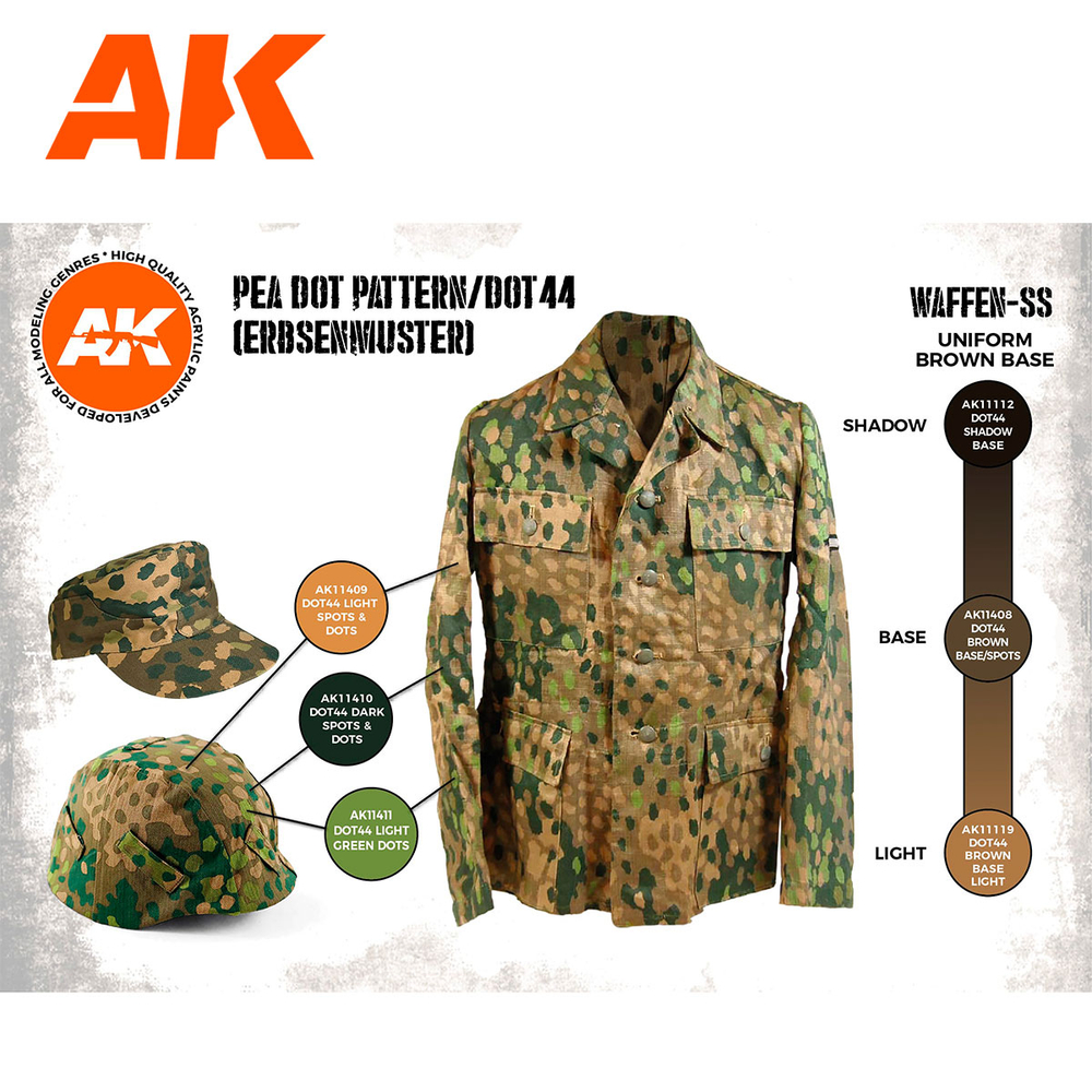 Набор красок AK interactive Waffen SS 44 Dot Uniform Colors Set 3G, 6 красок