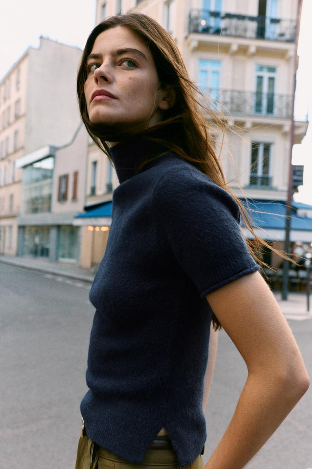 ZARA СВИТЕР ИЗ МЯГКОГО ТРИКОТАЖА С КОРОТКИМИ РУКАВАМИ, МОРСКОЙ СИНИЙ