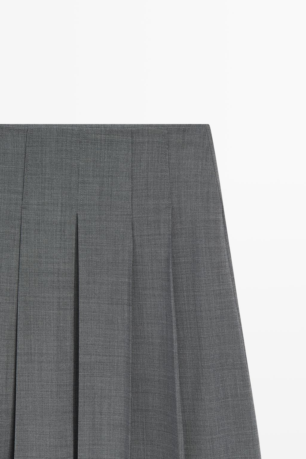 Massimo Dutti Юбка миди из смесовой шерсти со складками, серый