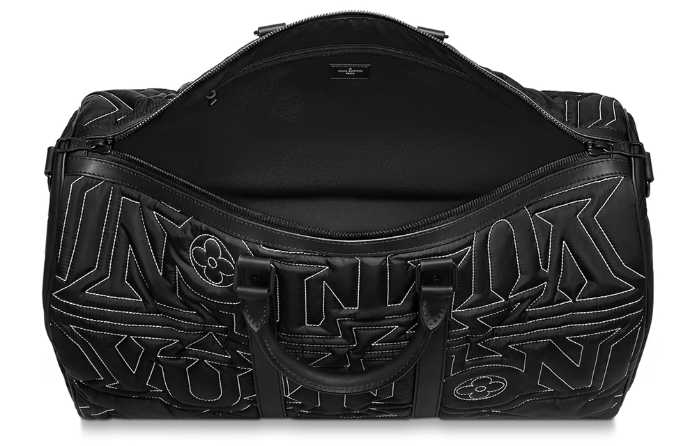 LOUIS VUITTON Keepall Cow Leather Trim Shoulder Bag, Crossbody Bag, Handbag, Travel Bag Men"s Black