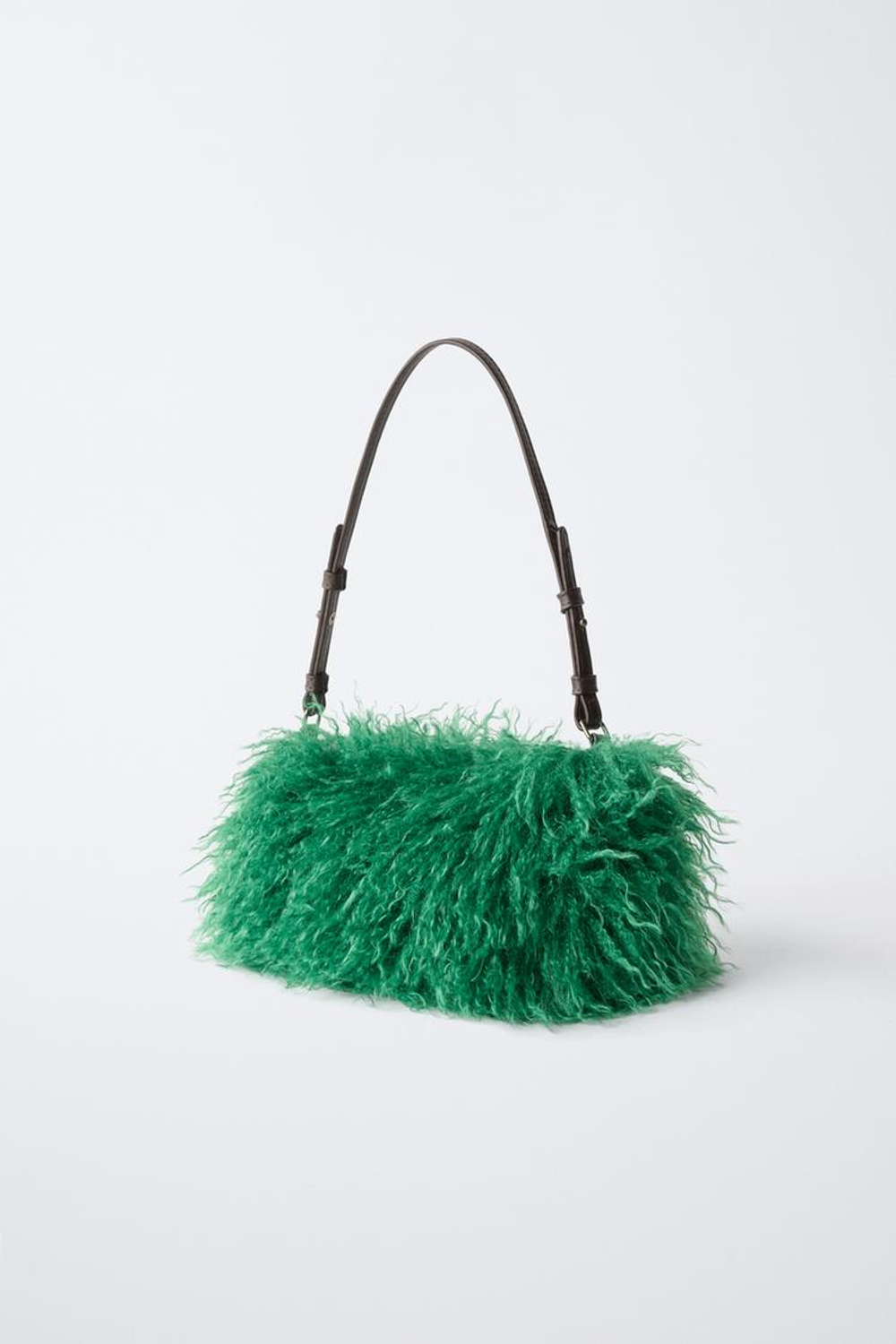 ZARA СУМКА SHOULDER ИЗ ИСКУССТВЕННОГО МЕХА, ЗЕЛЕНЫЙ