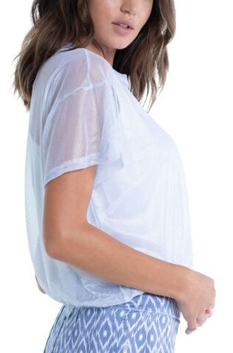 Женская теннисная футболка Lucky in Love All About Ikat Pearlized Mesh Short Sleeve Top - Серебро