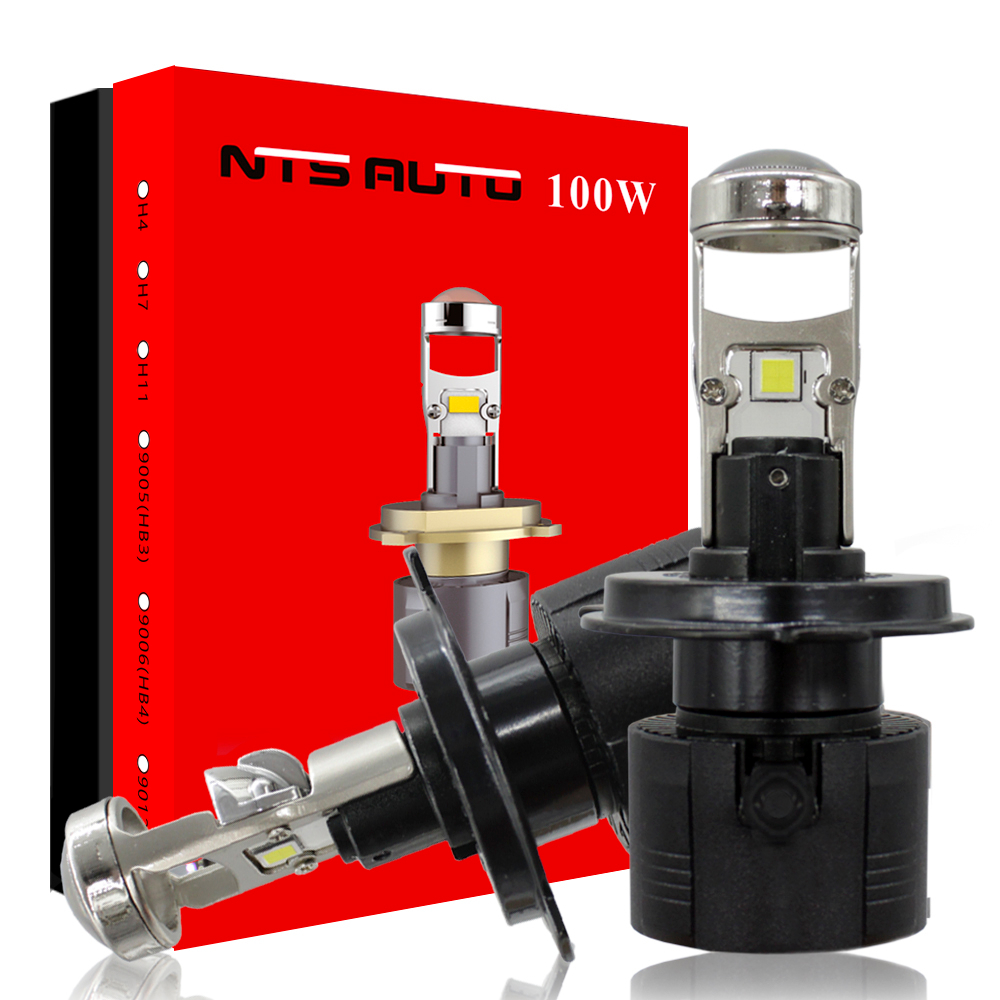 Автолампа LED  МИНИ Н 4 к-т (вентилятор) NTS A80 LENS 100W 6300K 4500LM 12-24V (A80-H4-100W)