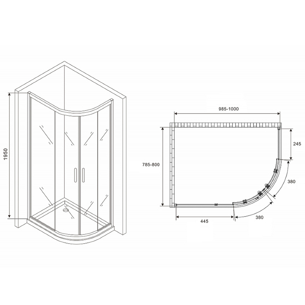 Душевой уголок Abber Schwarzer Diamant 100x80 AG01180B профиль Черный стекло прозрачное