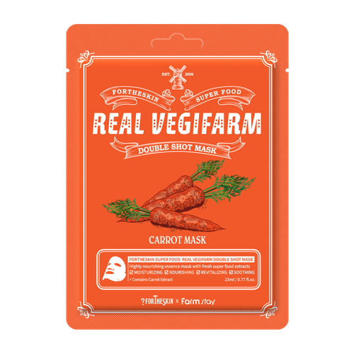 Маска для лица Fortheskin Super Food Real Vegifarm Double Shot Mask Carrot Морковь для чувствительной кожи 23 мл