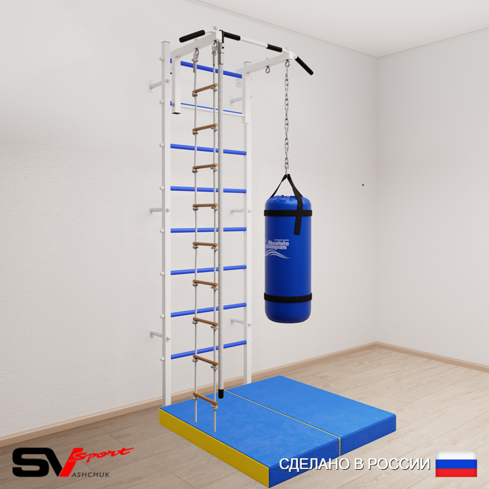 Шведская стенка Sv Sport усиленная 6146 (Турник стандарт/Канат/Лестница/Цепь/Мешок 22кг/Мат 1м)