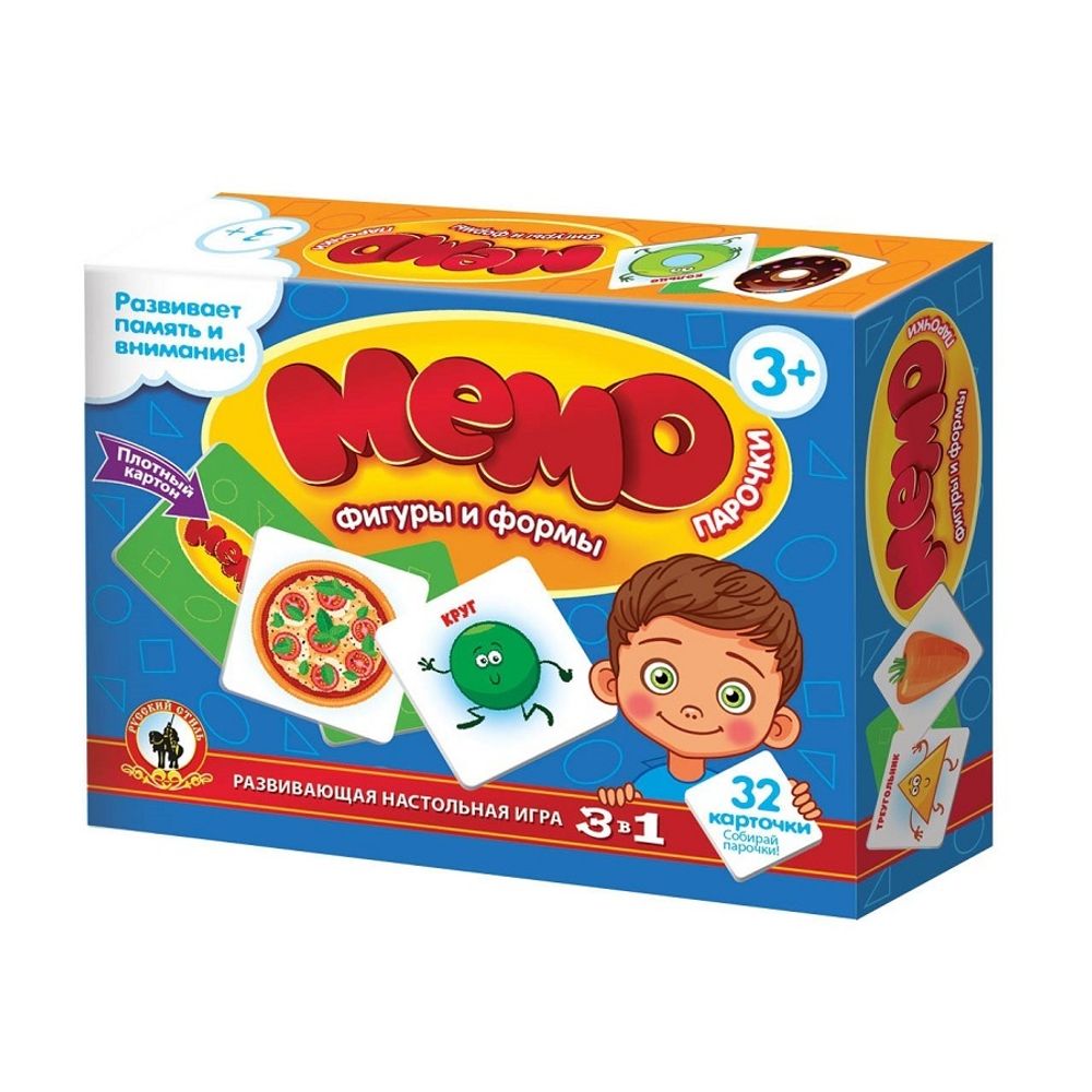 Игра настольная Мемо-Парочки Фигуры и формы, от 3 лет, 32 карточки, Русский стиль, 03464