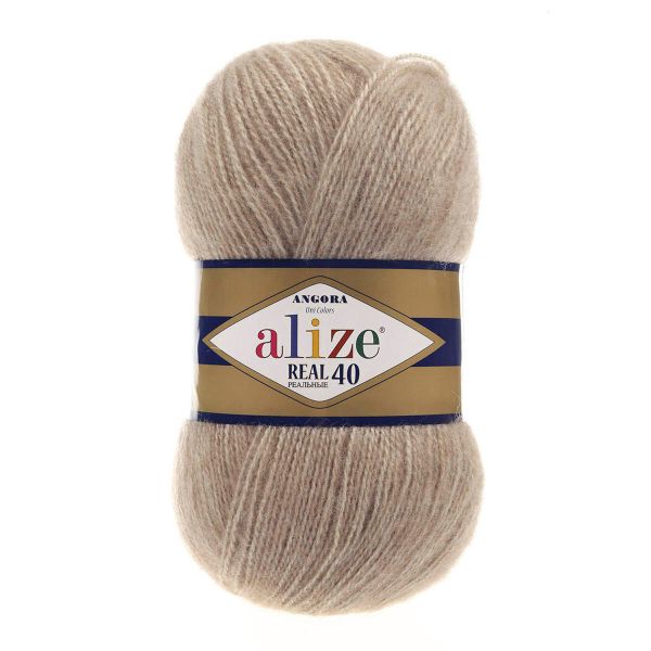 Пряжа Alize (Ализе) Angora Real 40 / уп.5 мот. по 100 г, 430м, 152 бежевый меланж А