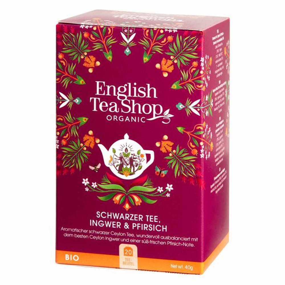 Чёрный цейлонский чай English Tea Shop имбирь и персик, 20 пакетиков, 40 г
